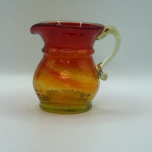 vintage small amberina crackle glass pitcher holder 3.5" tall